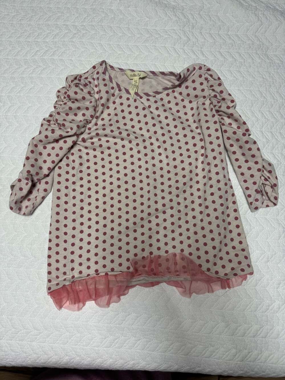Matilda Jane Lunar Fable Tee Size 12 Pink Polka Dot 3/4 Sleeve Top